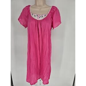 Vintage 1980s Milco Womens Sz L Nylon Midi Length Nightgown Pink Floral Top
